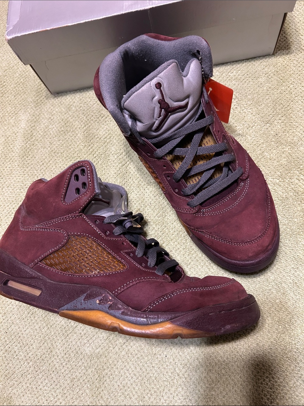 Air Jordan 14 Retro Men's Burgundy Suede High-Top Sneakers with Brown Accents - Picture 2 of 8